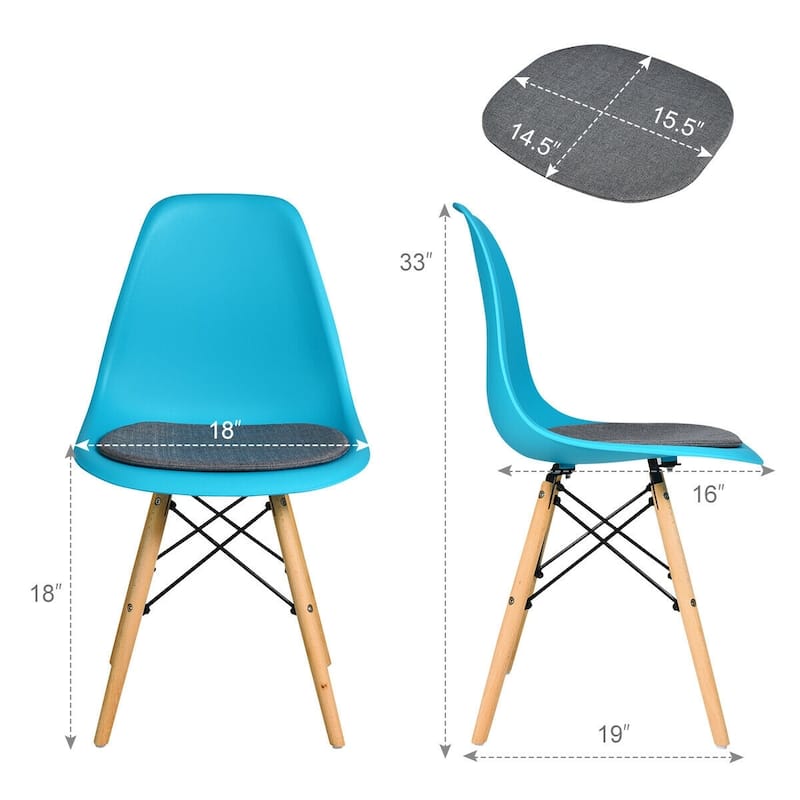 Set of 2 Ergonomic Dining Chairs with Soft Linen Cushion and Sturdy PP Seat and Wooden Frame - 18" x 19" x 33" (W x D x H)