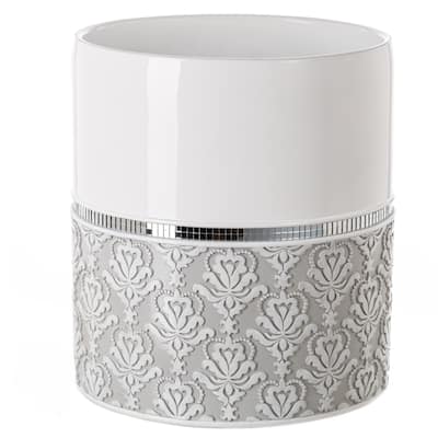 Creative Scents Mirror Damask White and Gray Bathroom Trash Can