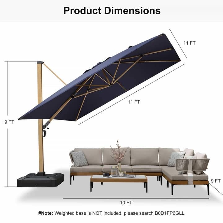 PURPLE LEAF 11ft Wood Grain Premium Patio Cantilever Umbrella