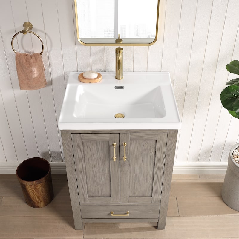 Gela Single Bath Vanity with Ceramic Basin Top and Mirror