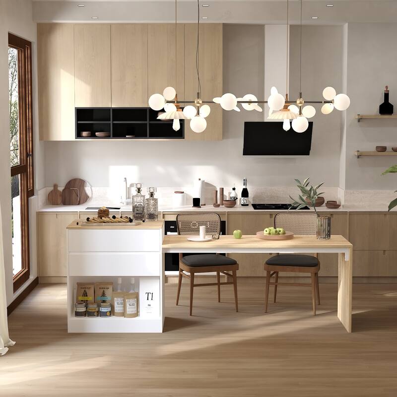 Dining Island - 2 Drawers, Shelves, and Large Countertop Bar Table