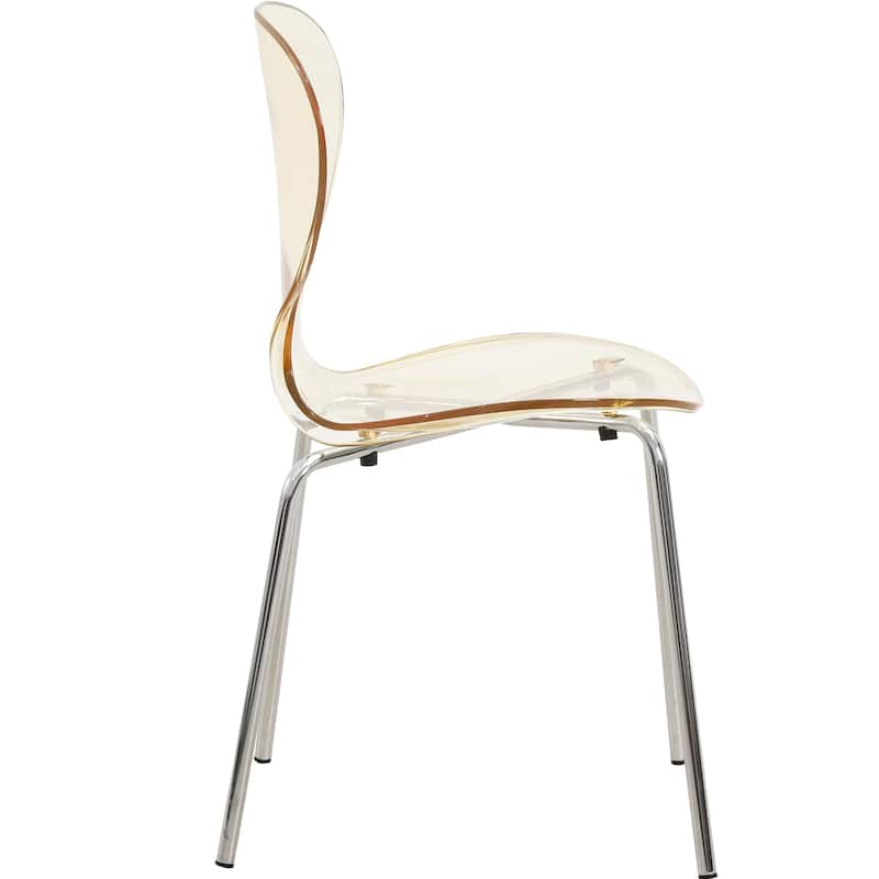 Oyster Modern Ergonomic Transparent Stackable Dining Side Chair with Chrome Steel Legs, Rounded Seat Edge for Indoor Outdoor Use