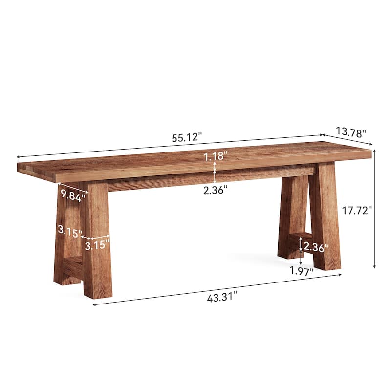55.12 Inch Solid Wood Dining Bench with A-Shaped Legs