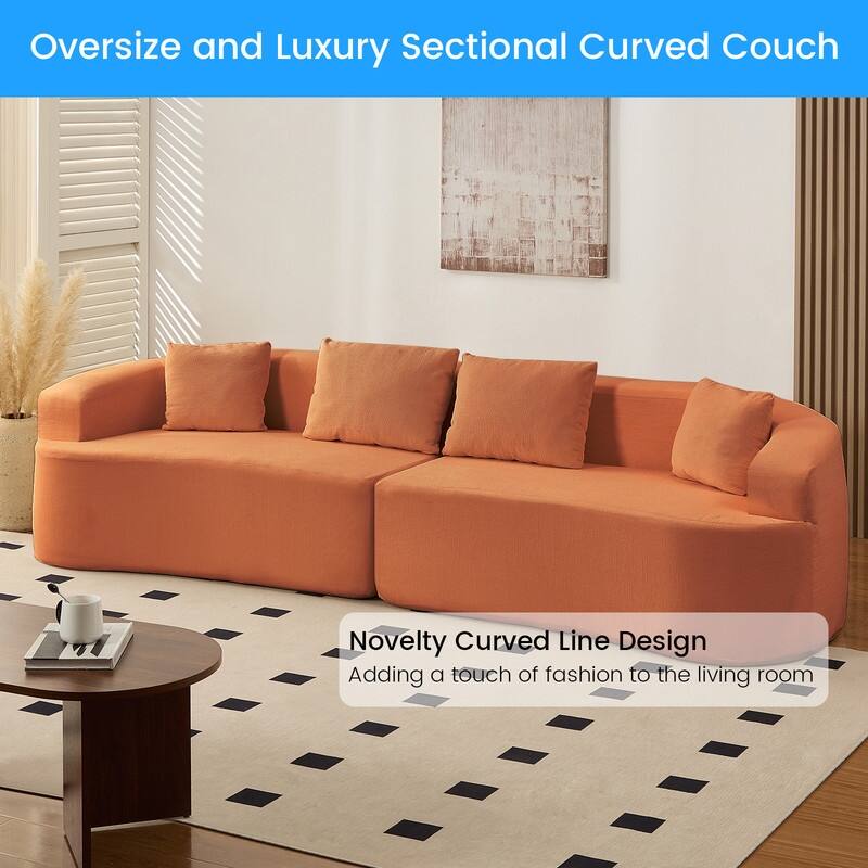 Mixoy 112" Curved Modular Sectional Sofa in Chenille Fabric Modern Minimalist Design Compressed No Assembly Required
