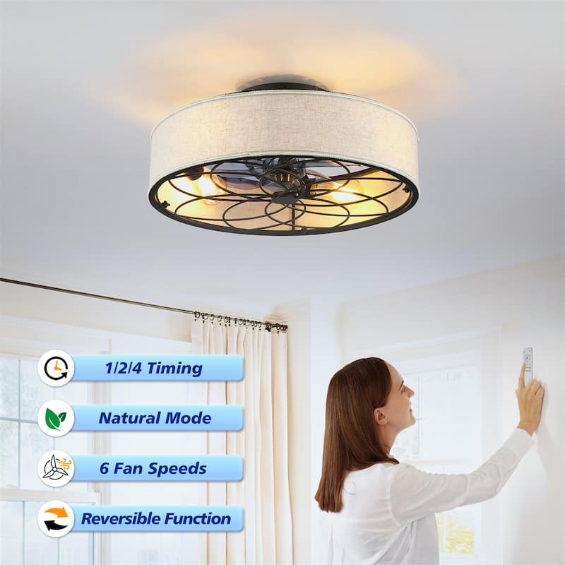 20" Low Profile Fabric Bladeless Ceiling fan with Remote Control, NOT Included Bulbs