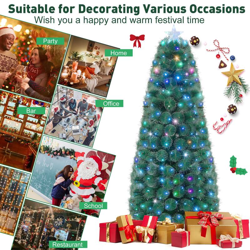 Gymax 5/6/7 FT Pre-Lit Fiber Optic Christmas Tree Artificial Christmas