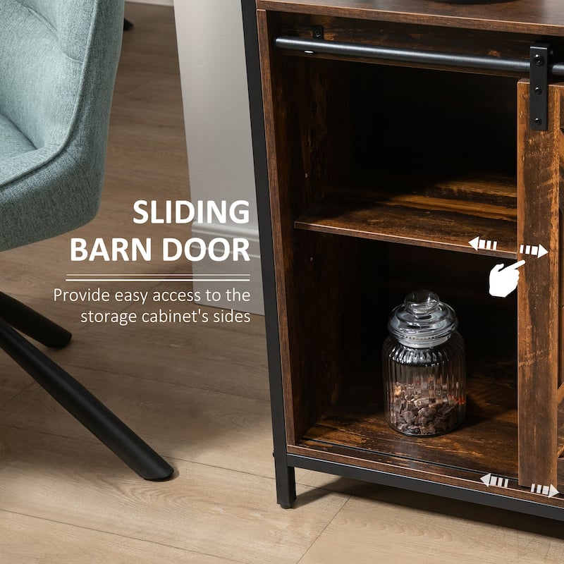 Industrial Sideboard Buffet Cabinet, Kitchen Cabinet with Sliding Barn Doors, Coffee Bar Cabinet with Stemware Racks