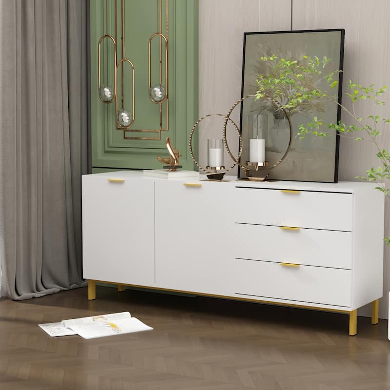 2 Door Large Storage Cabinet 3 Drawer TV Cabinet Buffet Sideboard - White