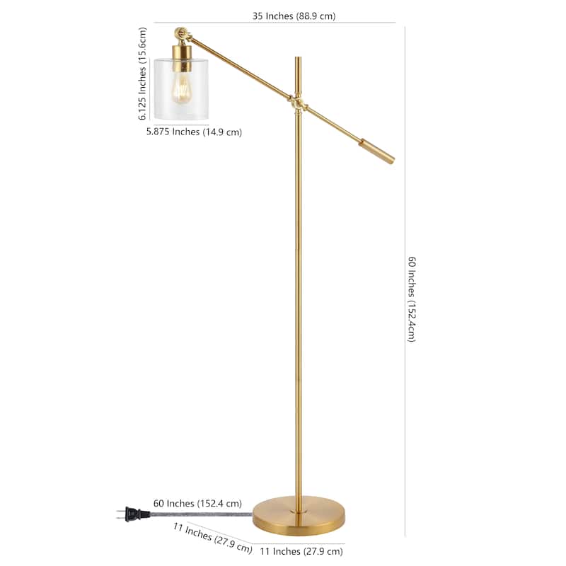 Axel Classic 60" Iron/Seeded Glass Adjustable Head Modern LED Floor Lamp, Brass Gold by JONATHAN Y - 1 Bulb