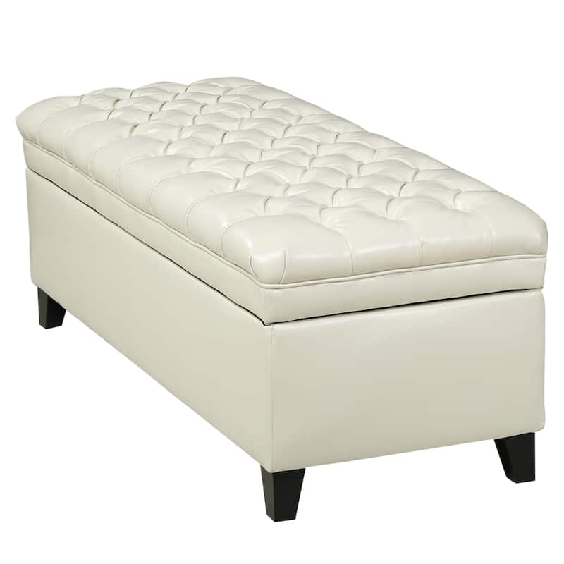 Comfortable Leather Upholstered Seat Leisure Bench Indoor Bench, Storage Bench End of Bed Bench with Safety Hinges