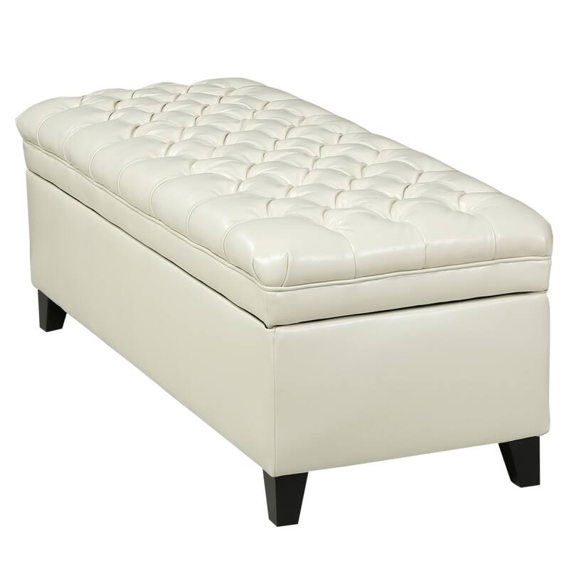 Faux Leather Storage Ottoman Bench, Rectangular Ottoman with Storage, Bedroom End of Bed Foot Stool, Entryway Ottoman Footrest