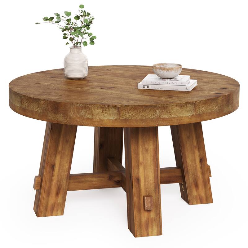 31.5-Inch Solid Wood Coffee Table, Round Center Table for Living Room, Apartment