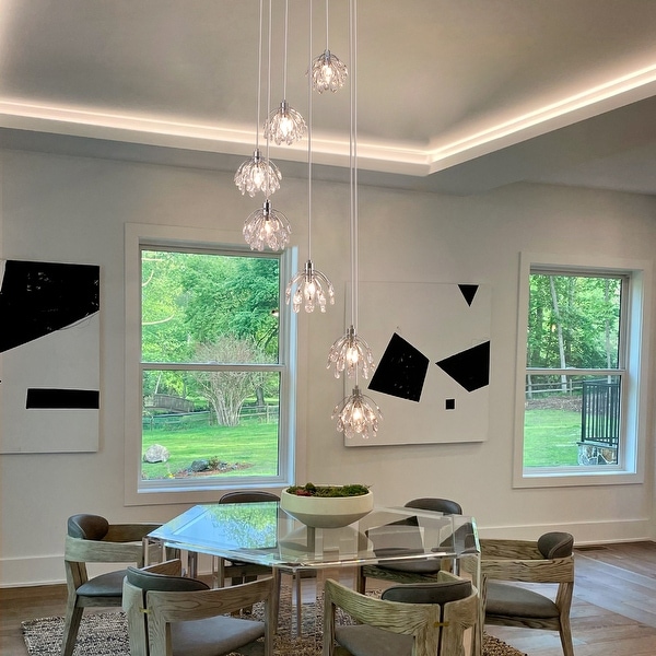 7 - Light Cluster Crystal Cylinder Stairway / Staircase Chandelier