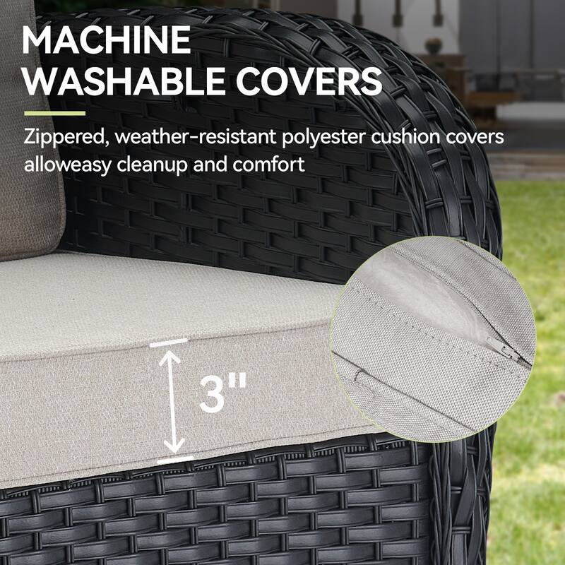 6 Pieces Patio Sofa Chairs Ottoman Black-Beige - Black