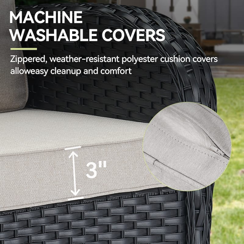 Outdoor Wicker Patio Sofa with Deep Seating