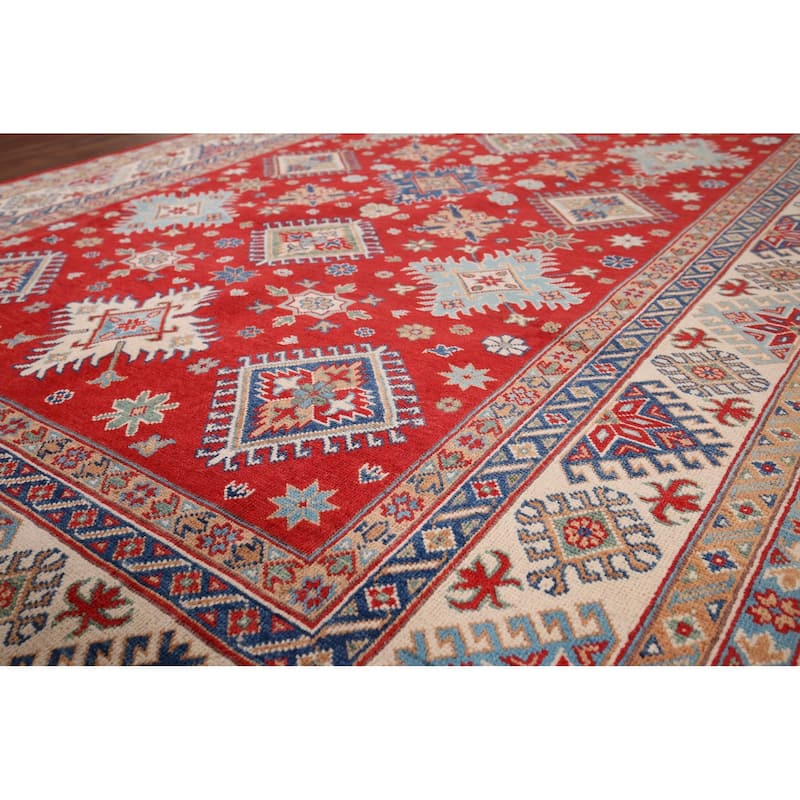 Red Kazak Area Rug Hand-Knotted Oriental Wool Carpet - 6'5" x 9'9"