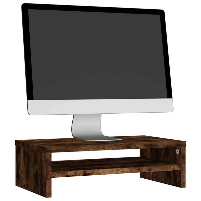 vidaXL Monitor Stand Smoked Oak Engineered wood Compact Organizers - 16.5 x 27.4 x 5.1 in