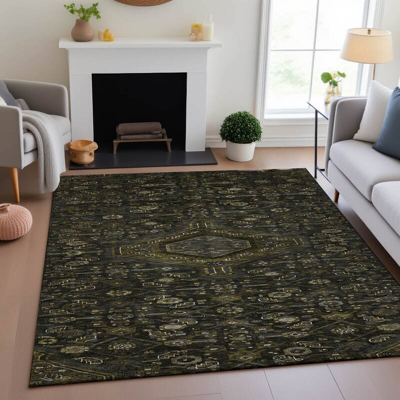 Premium Washable Super Soft Traditional Global Mayfield Rug - Charcoal - 2'6" x 3'10"