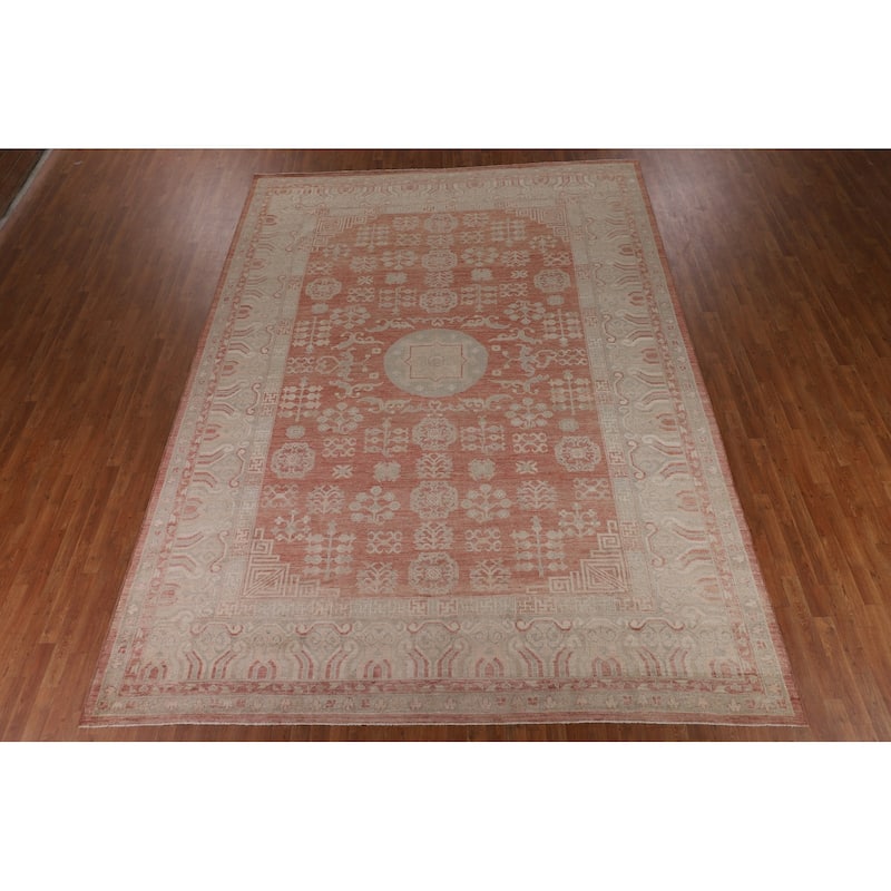 Geometric Oushak Turkish Large Rug Handmade Wool Carpet - 10'2"x 13'8"