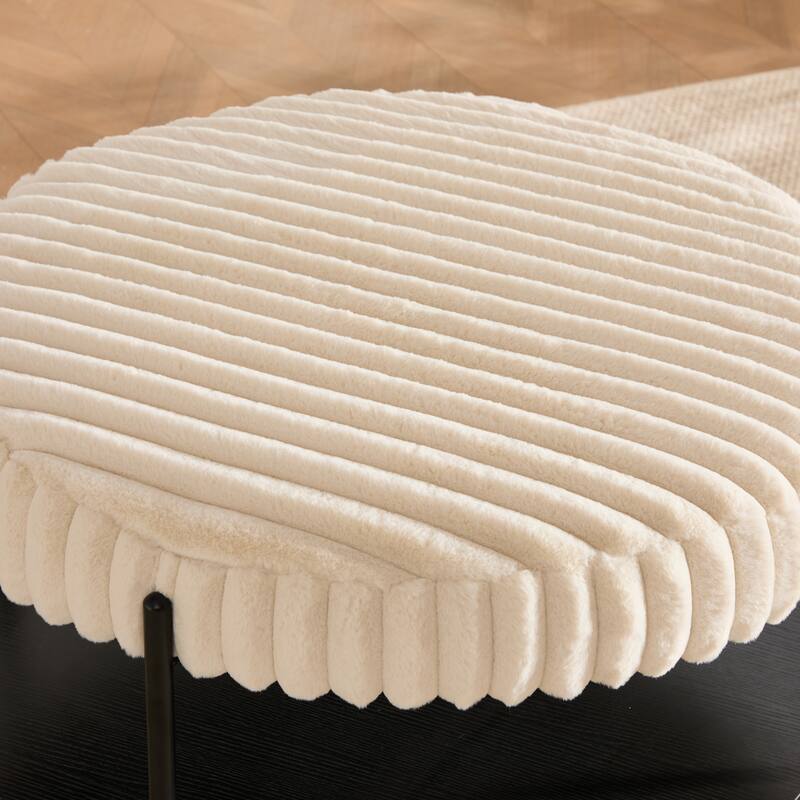 30.9"W Upholstered Coffee Table Ottoman,Round Coffee Table Bench with Storage Shelf and Metal Legs