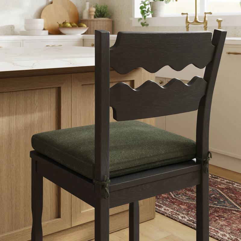 Jax Oak Wood Counter Stool With Wavy Razor Back and Cushion