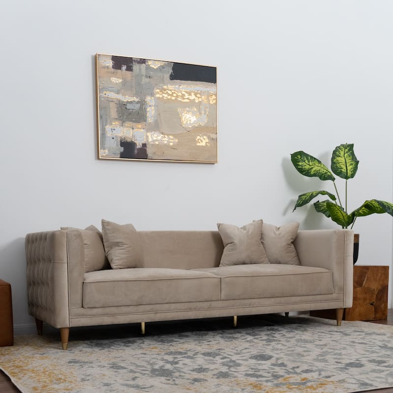 Macey Mid-Century Modern Rectangular Pillow Back Velvet Sofa