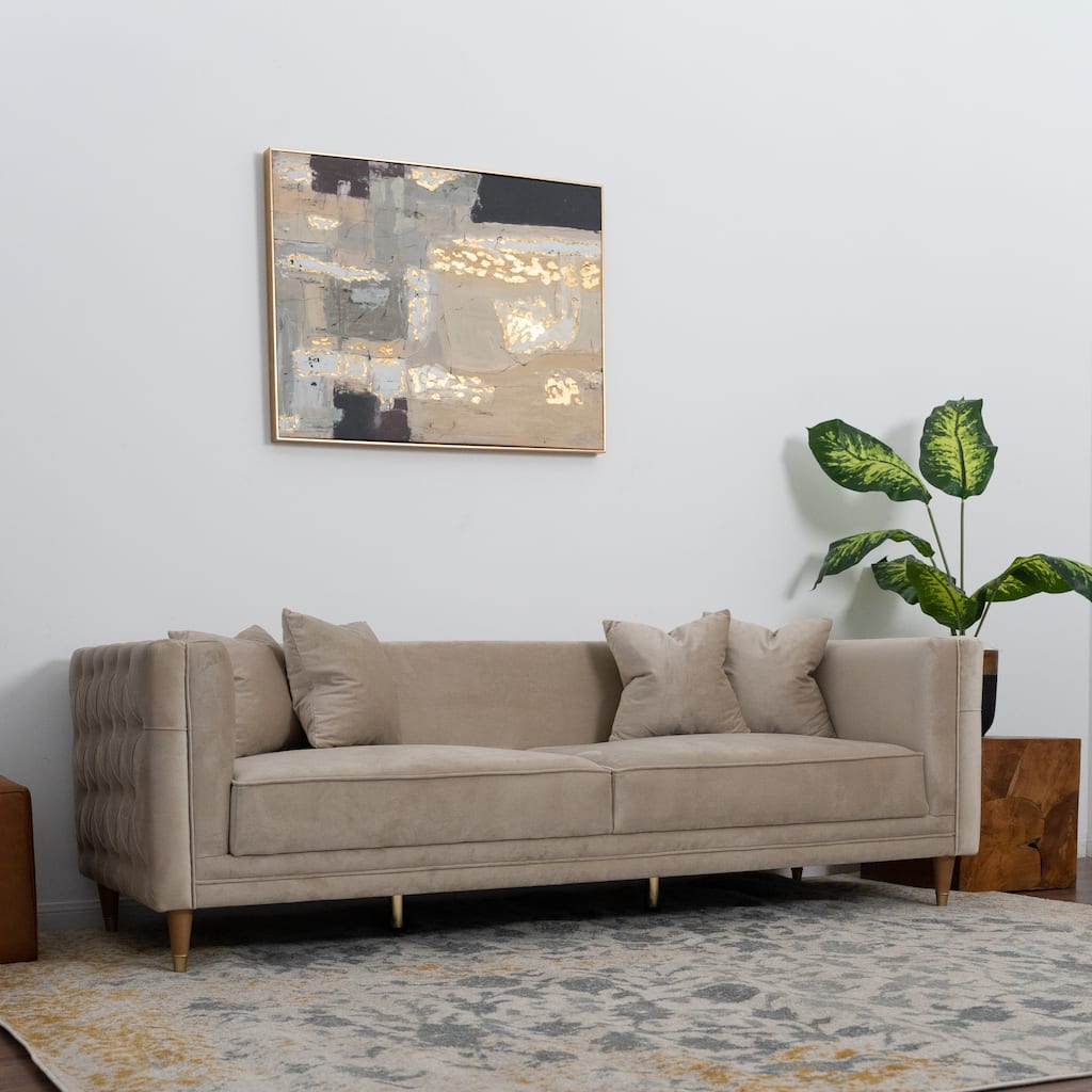 Macey Mid-Century Modern Rectangular Pillow Back Velvet Sofa