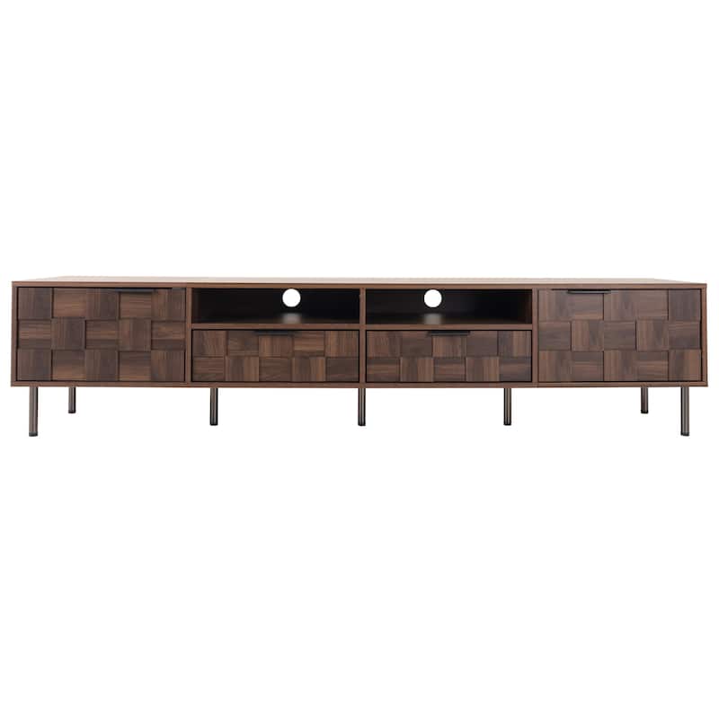 Mid-Century TV Stand with 2 Drawers, Vintage Wood Media Console for TVs up to 85'', Living Room Storage Cabinet w/ Open Shelves