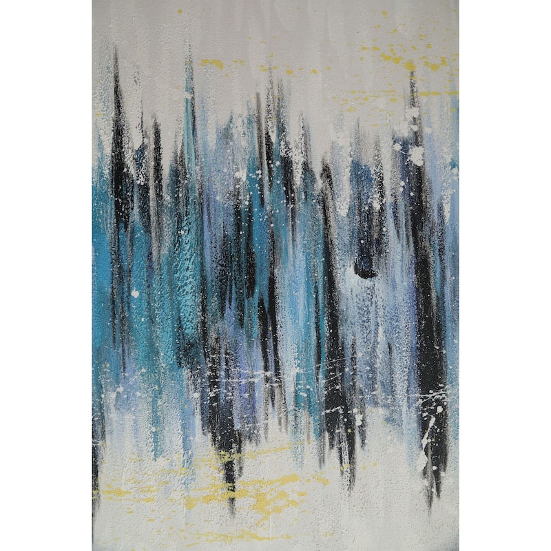 Blue Neutral Cascade Hand Painted Abstract Textured Oil Canvas Wall Art 47" X 31"