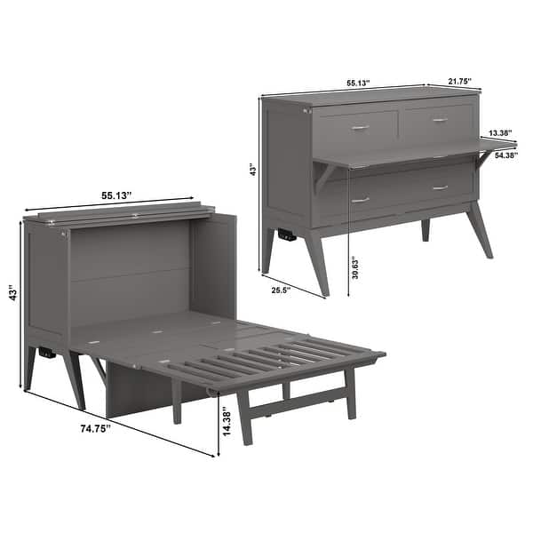 dimension image slide 2 of 3, Northampton Full Murphy Bed Desk with Mattress