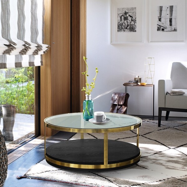 Round wood and gold cheap coffee table