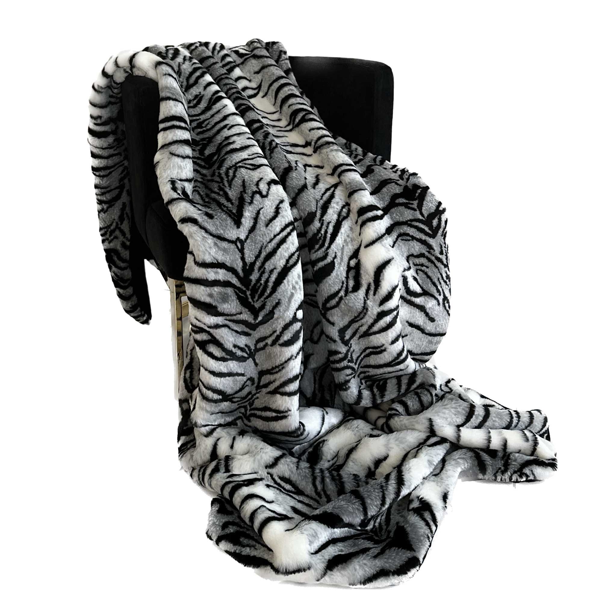 Plutus Black and White Zebra Faux Fur Luxury Throw Blanket On