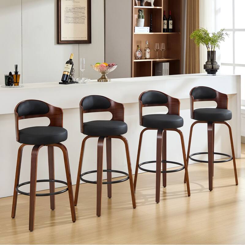 26"/29" Swivel Faux Leather Upholstered Bentwood Counter or Bar Height Stools, Set of 2/4