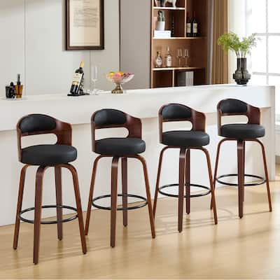26"/29" Swivel Faux Leather Upholstered Counter or Bar Height Stools with Wooden Legs, Set of 2/4