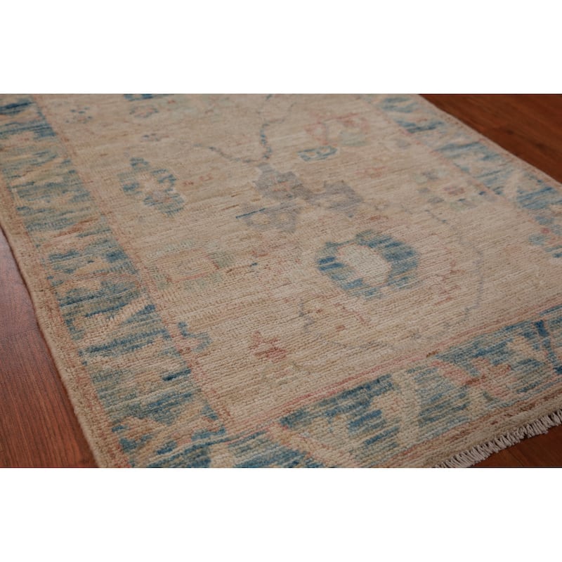 Hand Knotted Oriental 100% Wool Carpet Transitional Floral Beige & Ivories Oushak Runner Rug - 7' 11'' X 2' 6''
