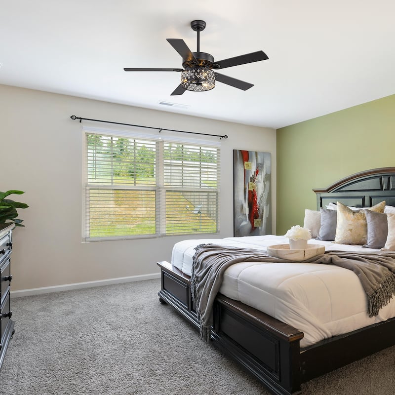 52-inch Reversible 5-Blade Crystal Caged Ceiling Fan with Light and Remote