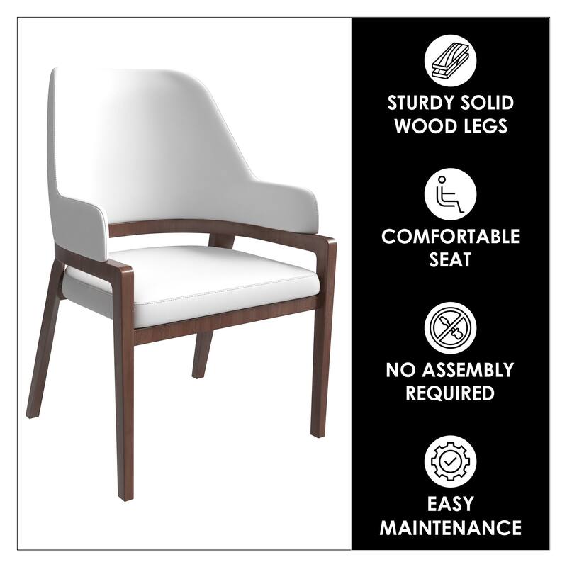 Ethora Leather Dining Chair with Curved Open Back and Rubberwood Legs Set of 2