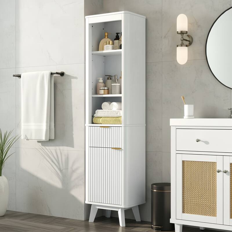 68" H Tall Bathroom Storage Cabinet with Adjustable Shelves and One Drawer & Door, Storage Cabinet for Bathroom, Living Room - White