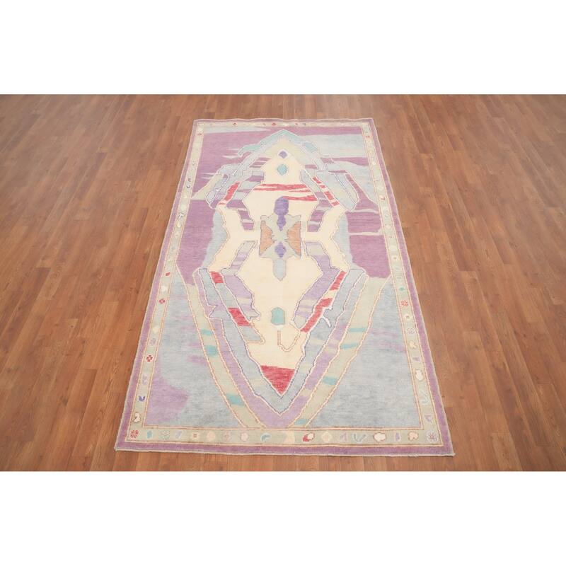 Hand Knotted Oriental 100% Wool Carpet Transitional Geometric Purples Oushak Area Rug - 7' 4'' X 4' 2''