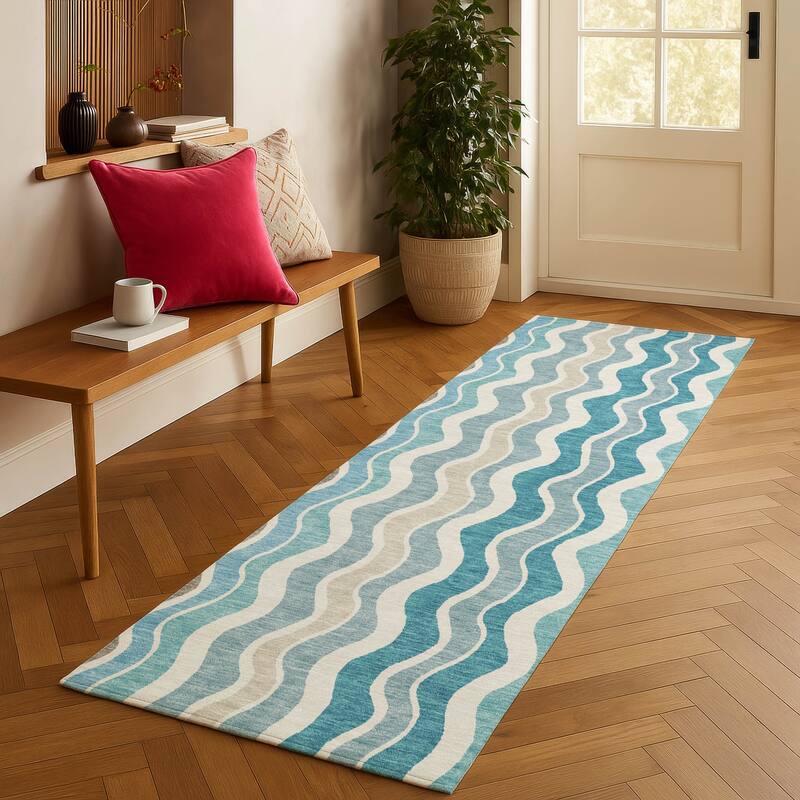 Machine Washable Indoor/ Outdoor Funky Stripe Chantille Rug