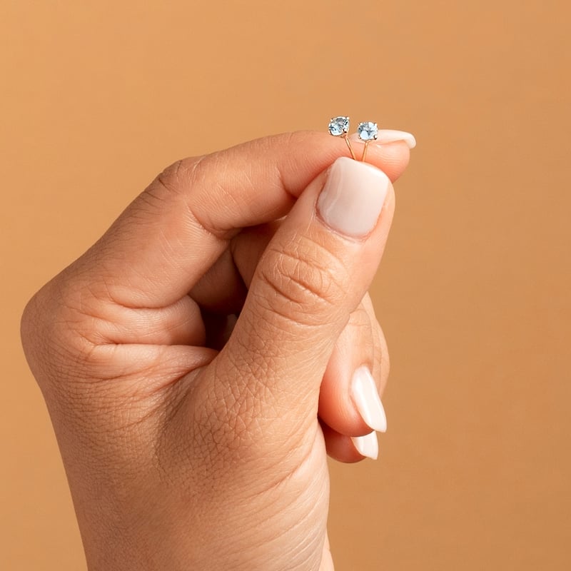 14k Gold 4mm Round Aquamarine Solitaire Stud Earrings