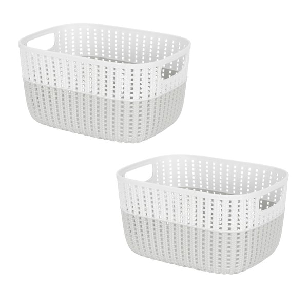 slide 1 of 17, Simplify 2-Tone Decorative Medium Storage Basket Heather - 2 Pack