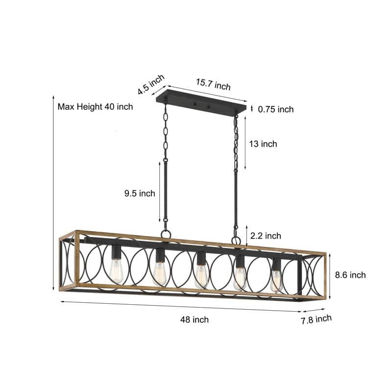 Acroma 5-Light Black Modern Industrial Linear Chandelier