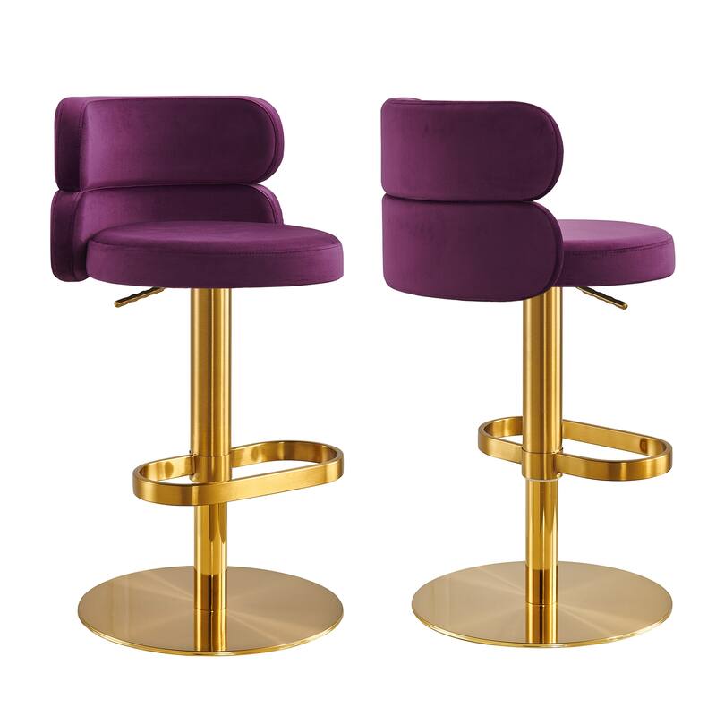 CAROCC Bar Stools Adjustable Armless Swivel PU Leather Barstool - Gold/Purple
