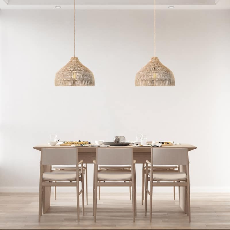 Dreamy Palm Fibers Pendant Light - Natural Dome 1-Light Handwoven Rattan Hanging Light For Modern, Boho, Farmhouse Room Decor