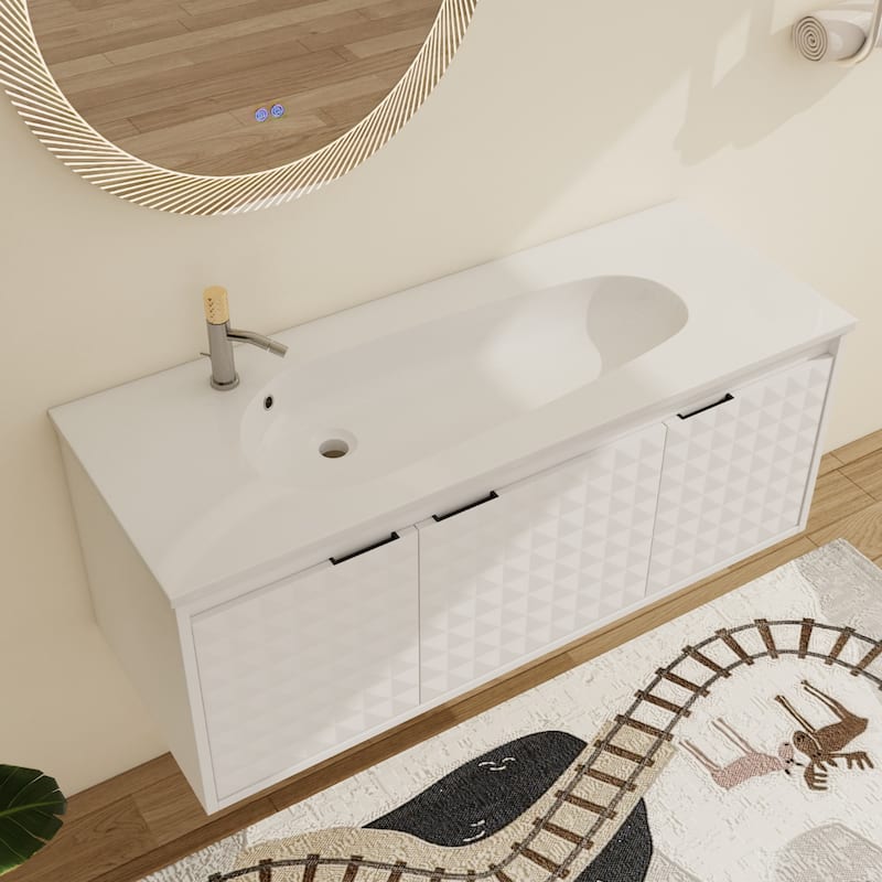 Malwee 24"/30"/36"/48" Floating Bathroom Vanity, Wall Mounted Bathroom Vanity with Resin Top,Soft Close Doors