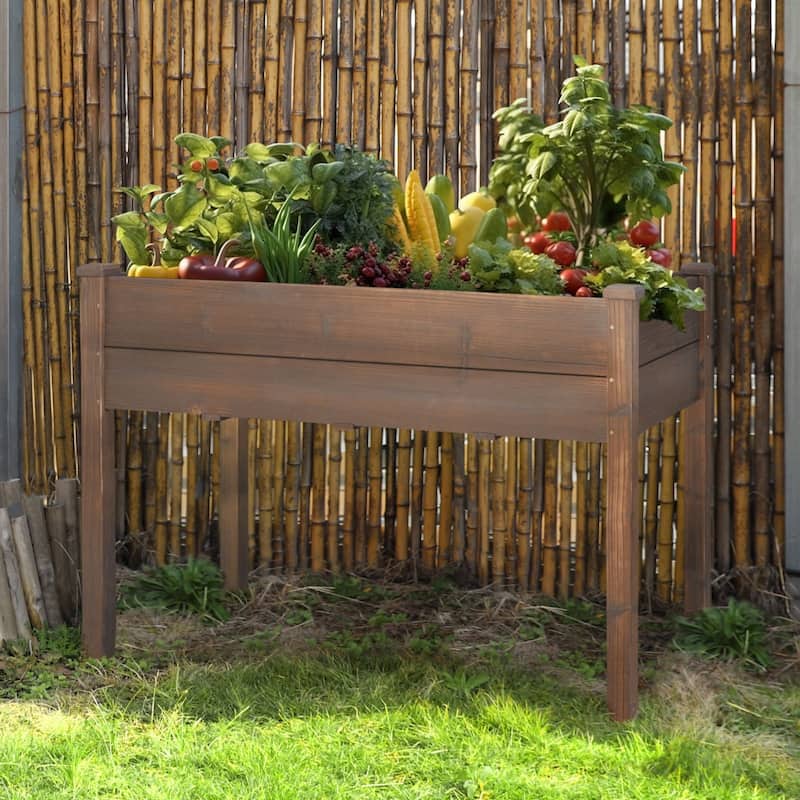 VEIKOUS Wood Raised Garden Bed with Drainage Holes, Outdoor Elevated Planter Box