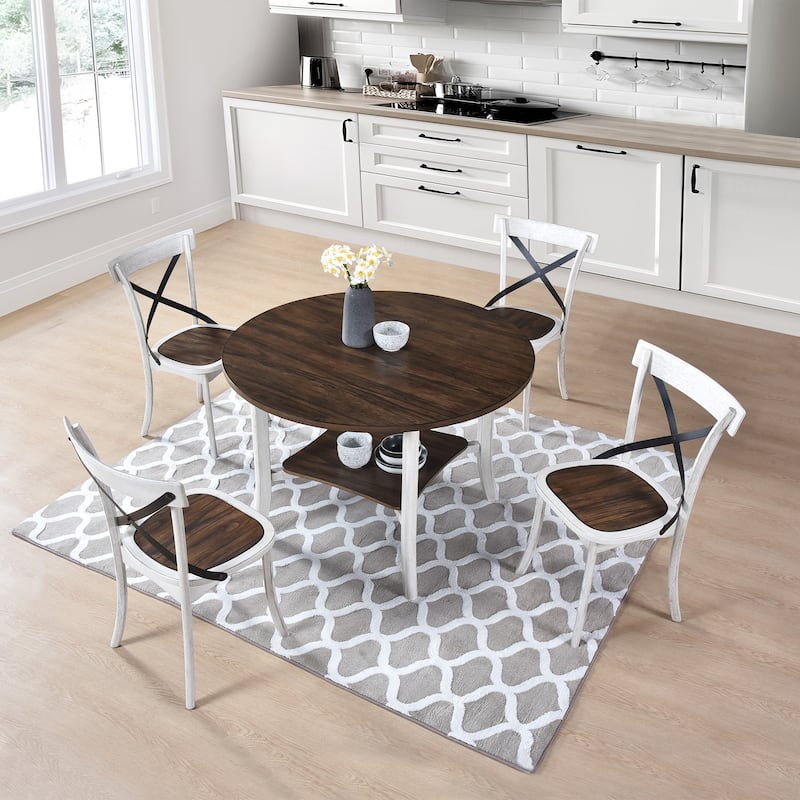 5-Piece Dining Set wtih Chairs, Round Table with Storage Shelf