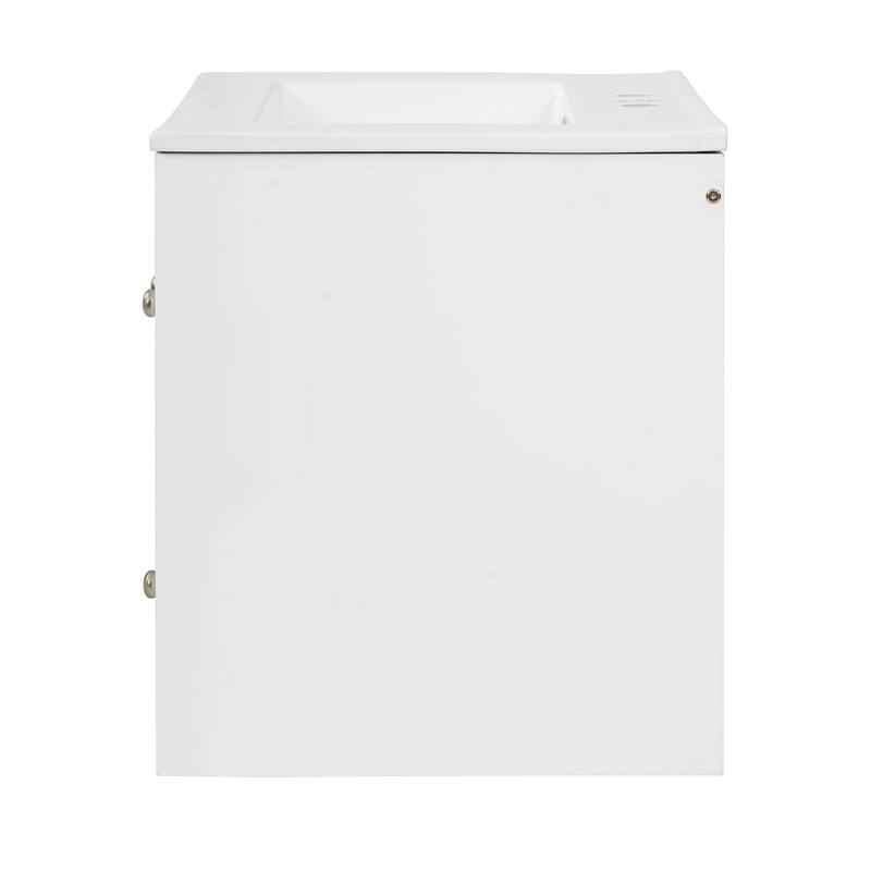 Wall Mounted Bathroom Vanity Set with Ceramic Sink, Floating Bathroom Cabinet with Glass Door - 24 Inch