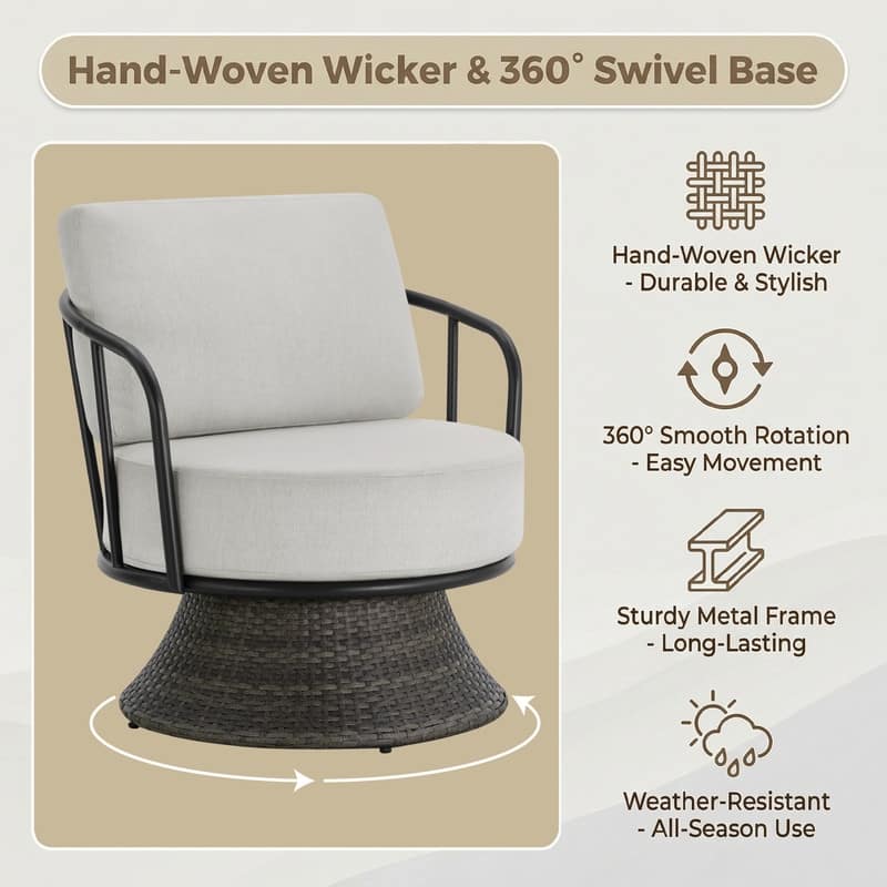 Spruce & Spring Patio Fruniture Outdoor Swivel Chair and Side Table